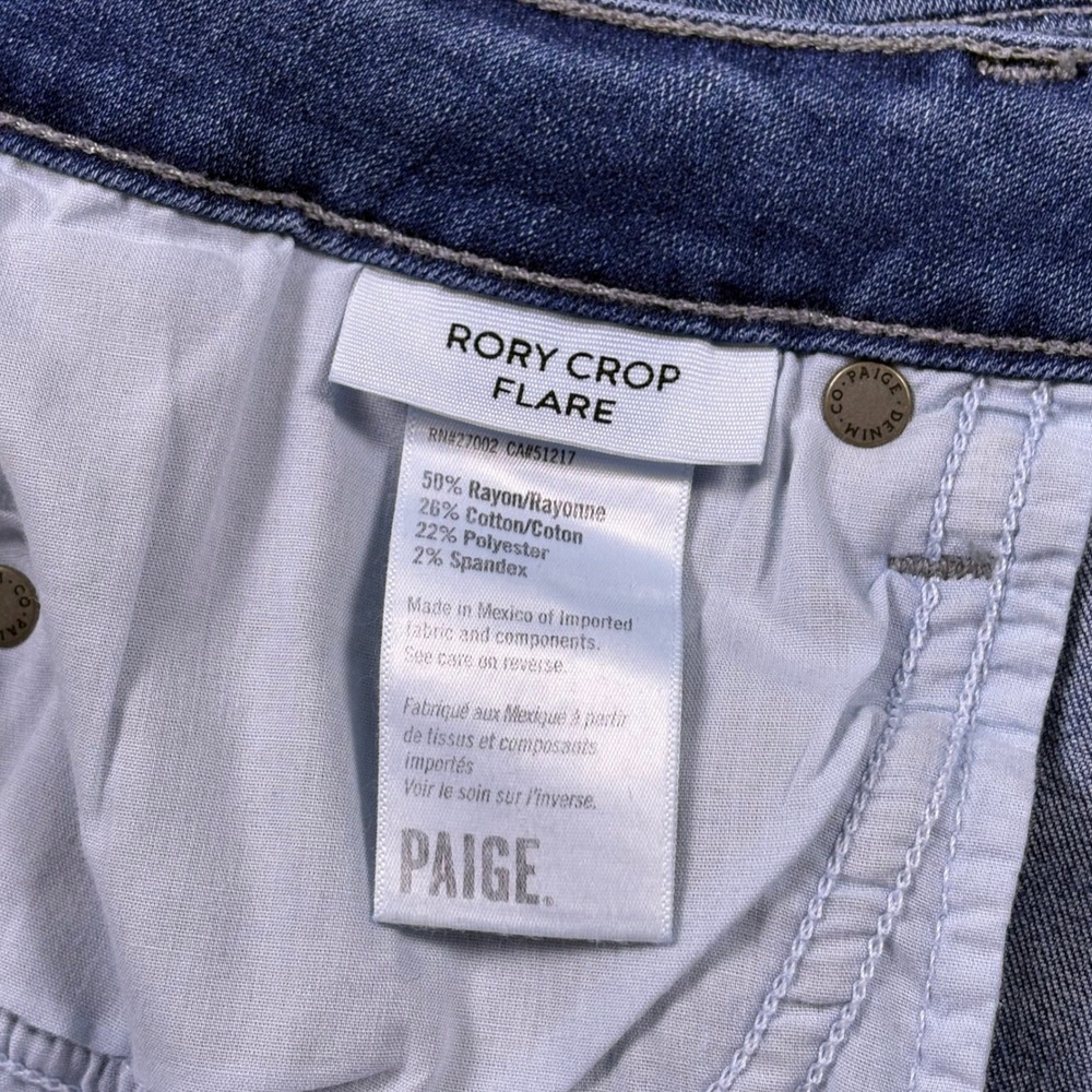 PAIGE Rory Crop Flare Jeans Blue‎ Distressed Raw Hem Size 31 (Msr 32x25) - Picture 5 of 15